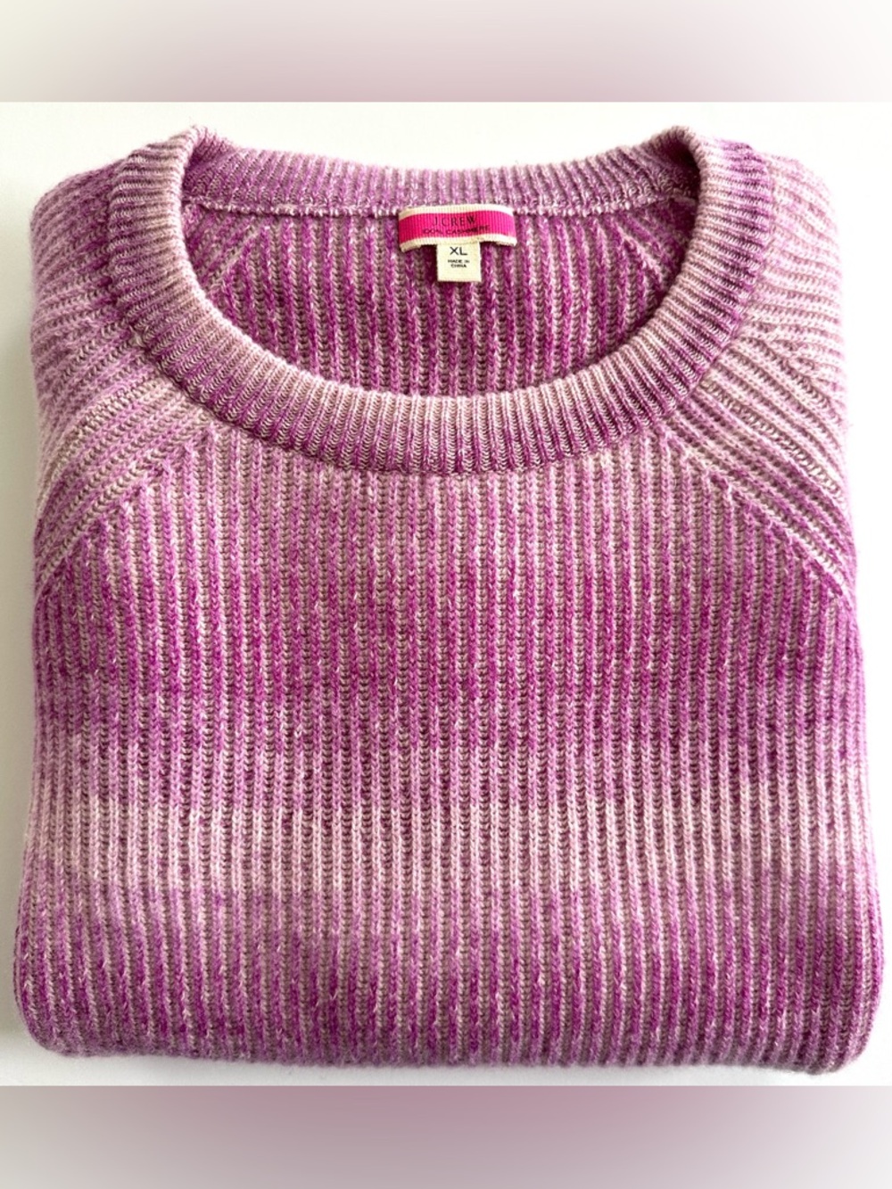 J.Crew Ribbed Cashmere Oversized Crewneck Sweater in Space-Dye Peony | XL | EUC